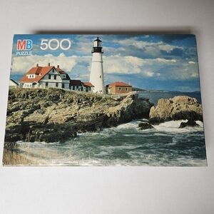 MB Puzzle 500 Piece Lighthouse Scene Vintage‎